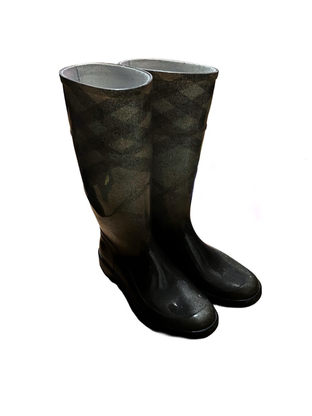 Burberry Black Tall Women's Rain Boots with Subtle Pattern